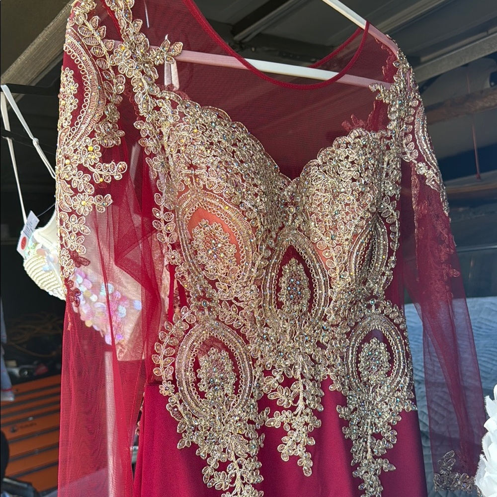 Elegant Red and Gold Embellished Dress